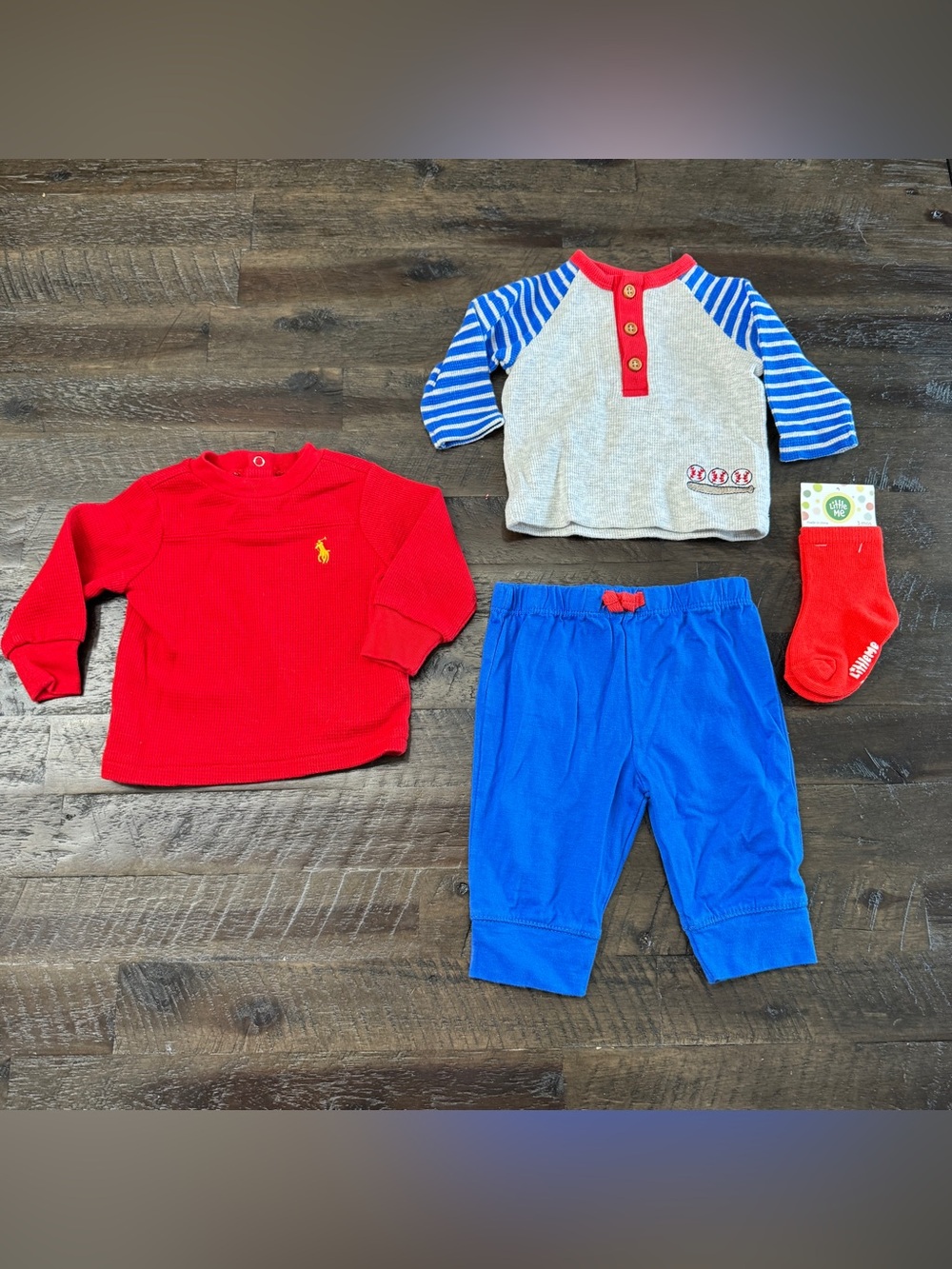 3m Baby Boy Bundle | Ralph Lauren Waffle Knit Top & Little Me Baseball Outfit